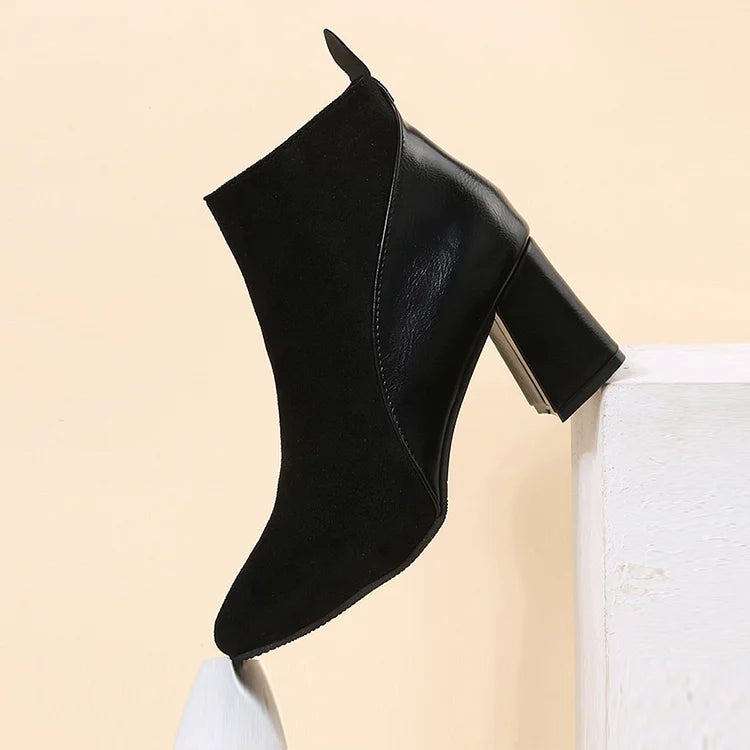 Bottines pointues chunky patchwork avec zip