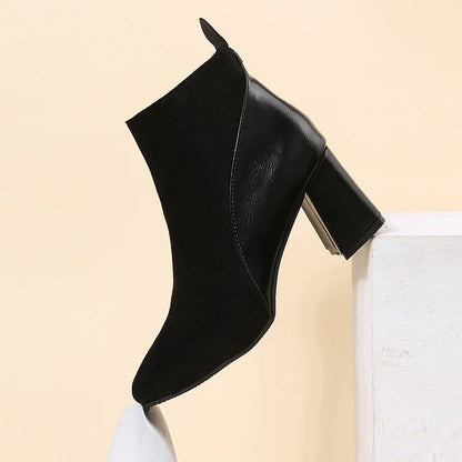 Bottines pointues chunky patchwork avec zip