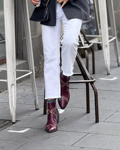 Inès | Bottines Bordeaux Pointues à Brides Croisées