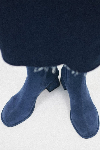 Sylvie | Bottines Bleu Doux à Talon Épais