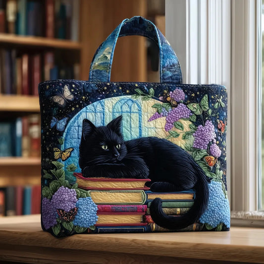 Ludovica | Sac Matelassé Chat Noir parmi les Livres