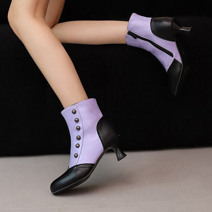 Ophélie | Bottines Métallisées Color Block Cloutées à Zip