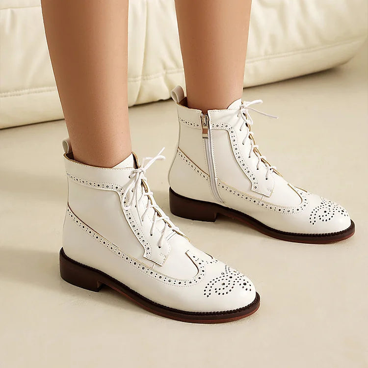 Claire | Bottines à Lacets Ajourées à Bout Rond