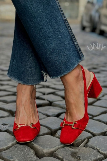 Talons bloc slingback en suédine Olive