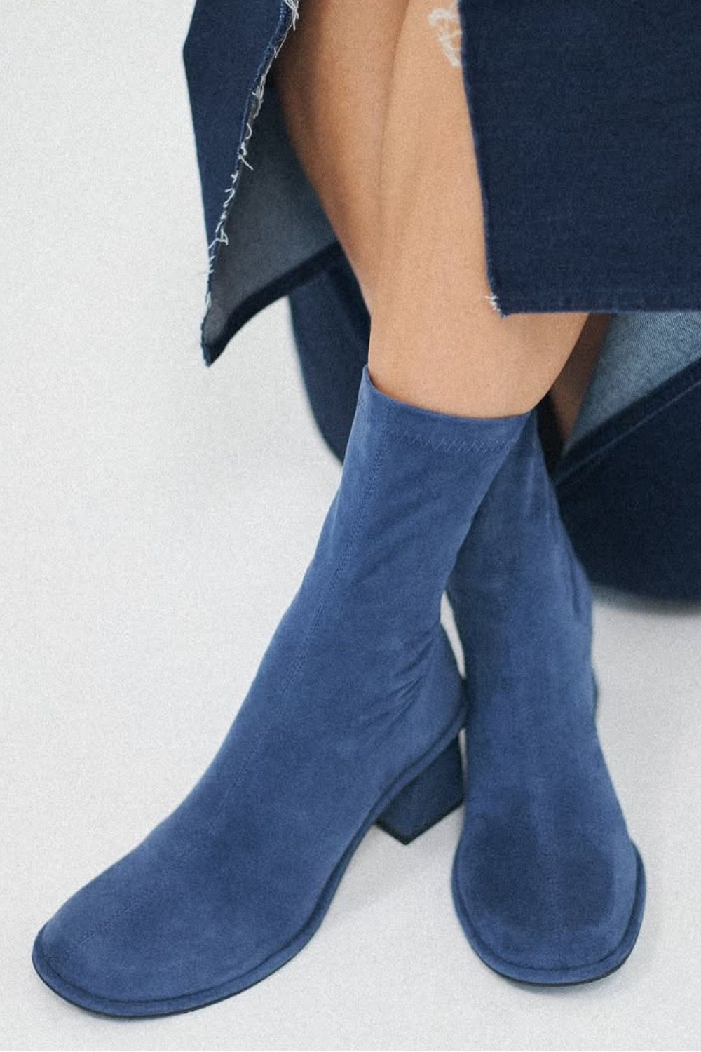 Sylvie | Bottines Bleu Doux à Talon Épais
