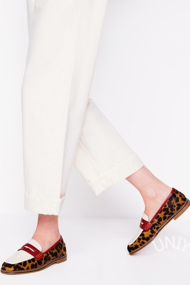 Régine | Mocassins Léopard Pointus à Bride Contrastée