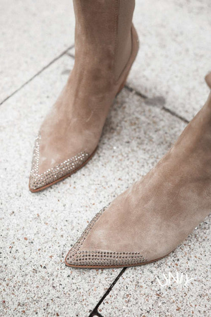 Bottines western en suédine Beige