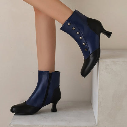 Ophélie | Bottines Métallisées Color Block Cloutées à Zip
