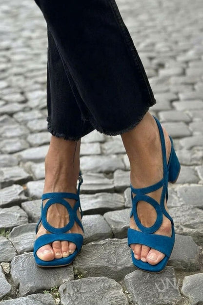 Sandales à talon slingback à découpes Jaune à bout carré