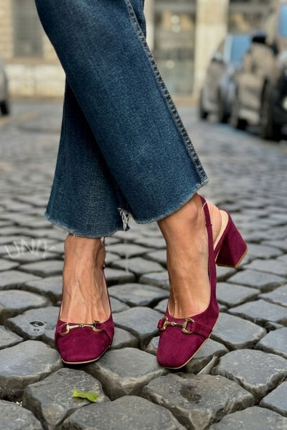 Talons bloc slingback en suédine Olive