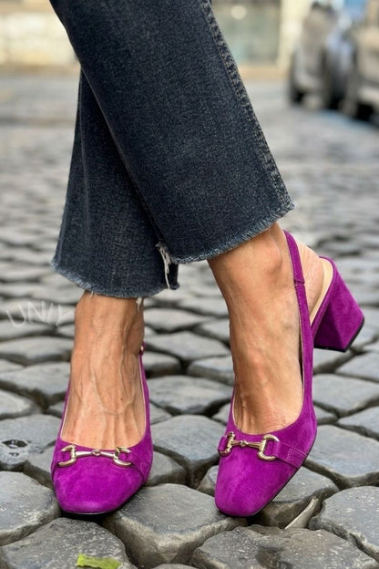 Talons bloc slingback en suédine Olive