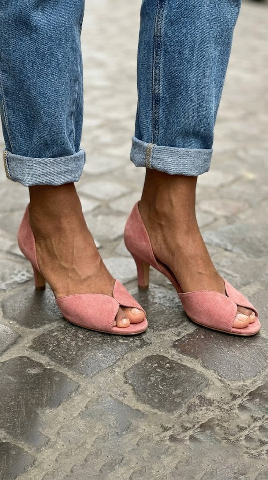 Talons kitten peep toe d'Orsay en suédine Rose
