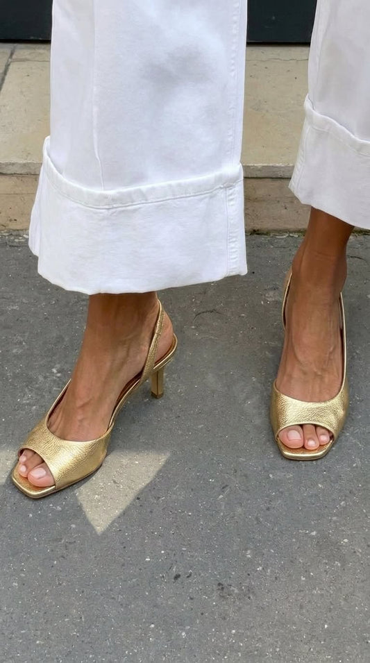Talons kitten slingback peep toe métallisés Or