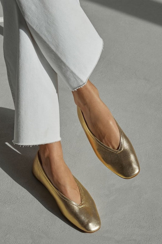 Ballerines slip-on métallisées Or à bout carré
