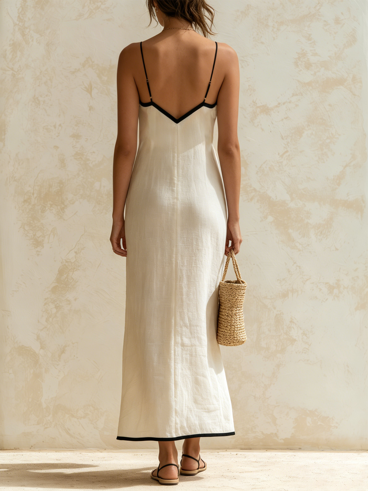 Inma | Robe longue style nuisette à bordures contrastées et motif zigzag