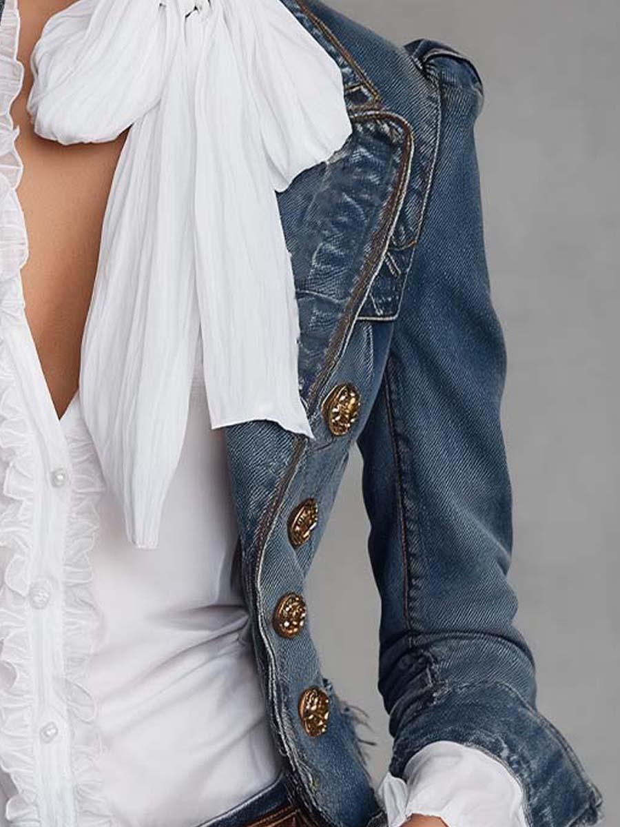 Mahaut | Blazer Court en Denim Croisé à Boutons Dorés