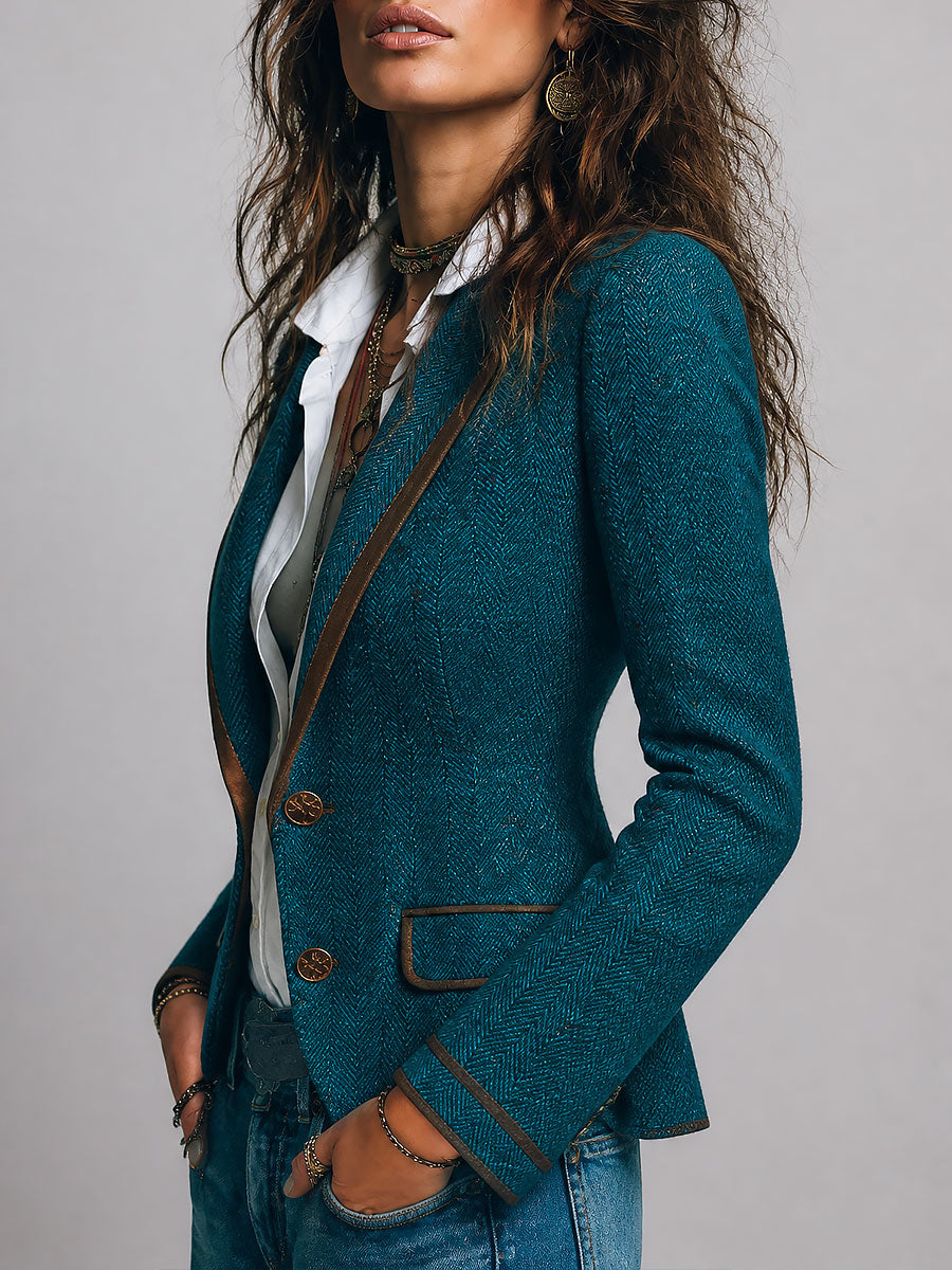 Gersende | Blazer Cintré Chevrons à Bordure Contrastée