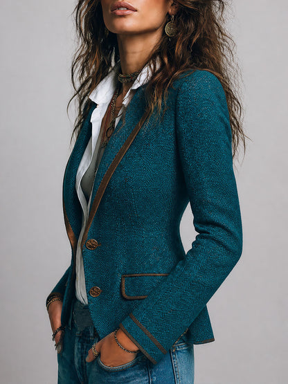 Gersende | Blazer Cintré Chevrons à Bordure Contrastée