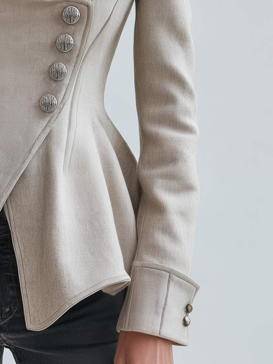 Roseline | Blazer Péplum Ivoire à Boutonnage Asymétrique
