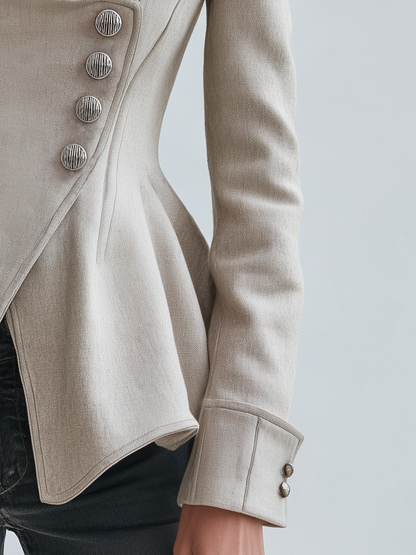 Roseline | Blazer Péplum Ivoire à Boutonnage Asymétrique