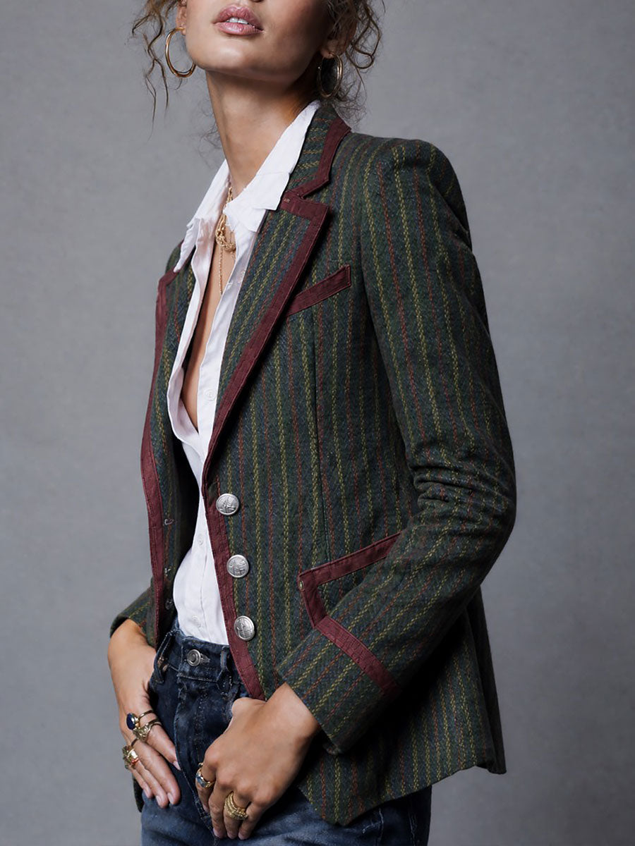 Faustina | Blazer Rayé à Passepoils Contrastés
