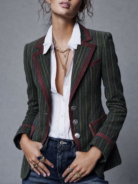 Faustina | Blazer Rayé à Passepoils Contrastés