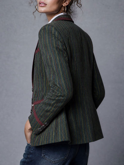 Faustina | Blazer Rayé à Passepoils Contrastés