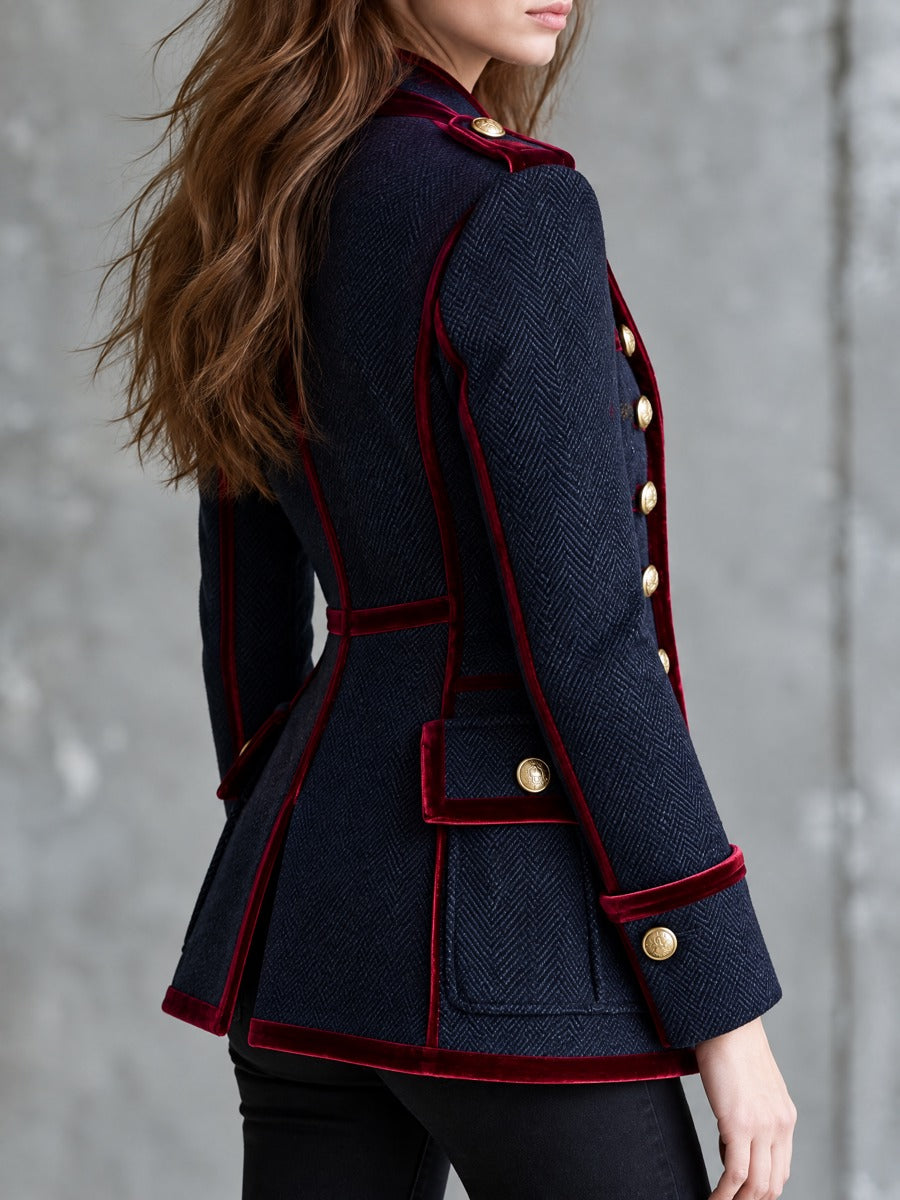 Valériane | Blazer Militaire Chevrons à Finitions Velours
