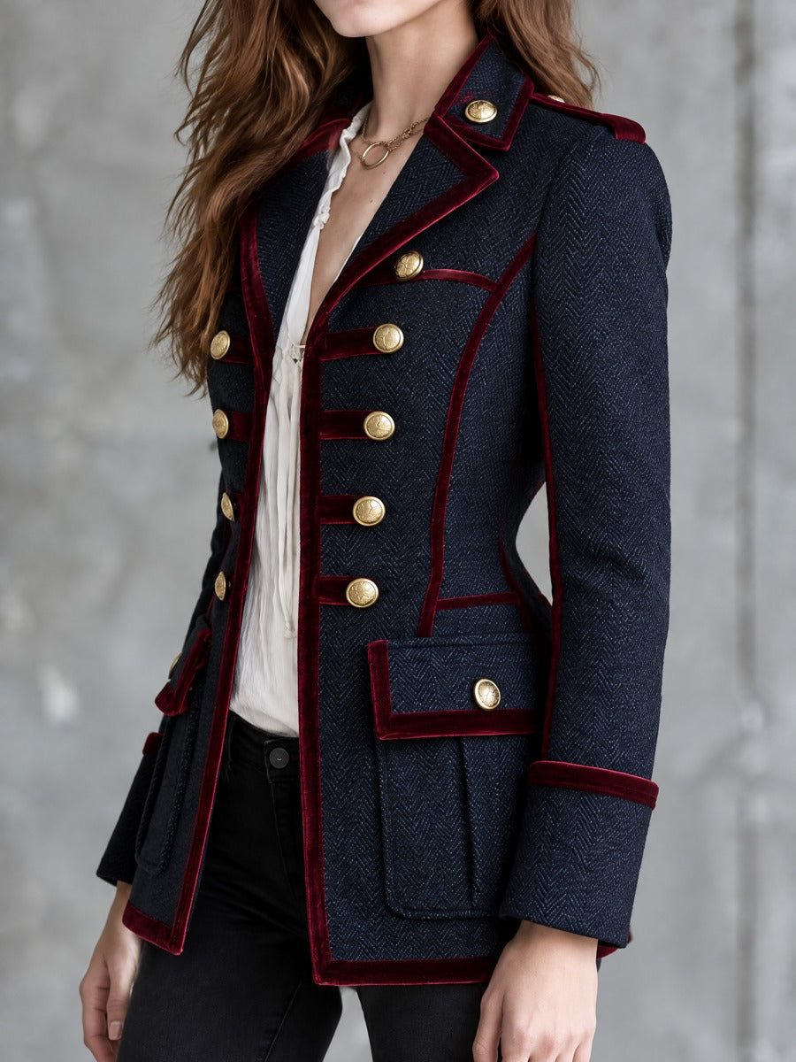 Valériane | Blazer Militaire Chevrons à Finitions Velours