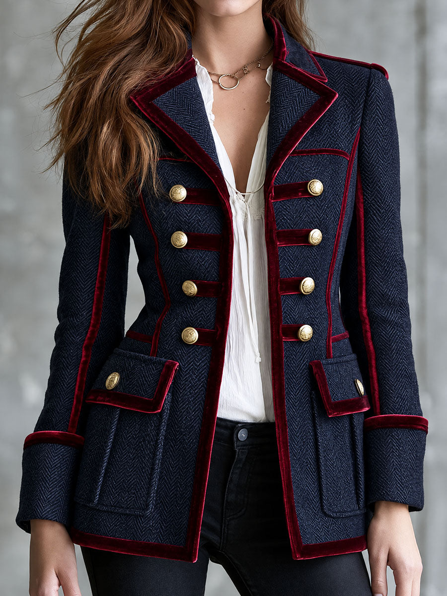 Valériane | Blazer Militaire Chevrons à Finitions Velours