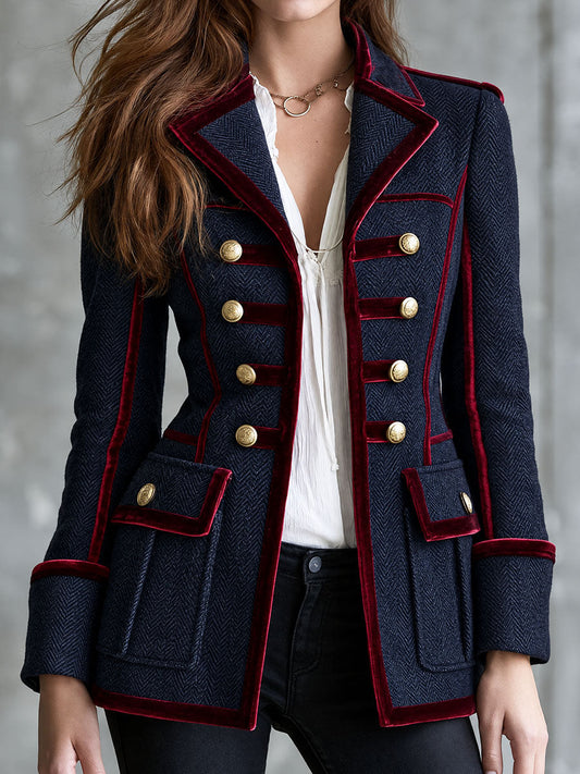 Valériane | Blazer Militaire Chevrons à Finitions Velours