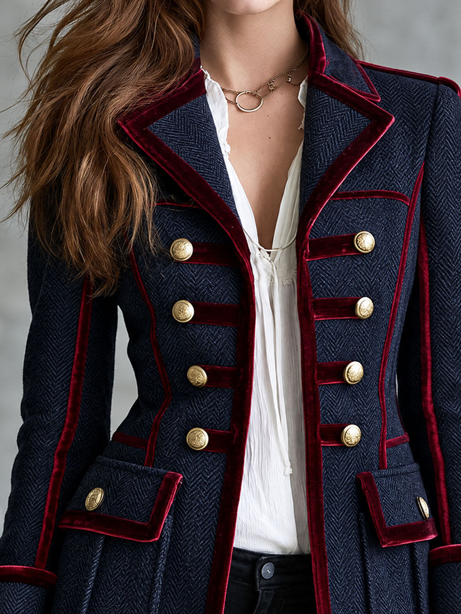 Valériane | Blazer Militaire Chevrons à Finitions Velours