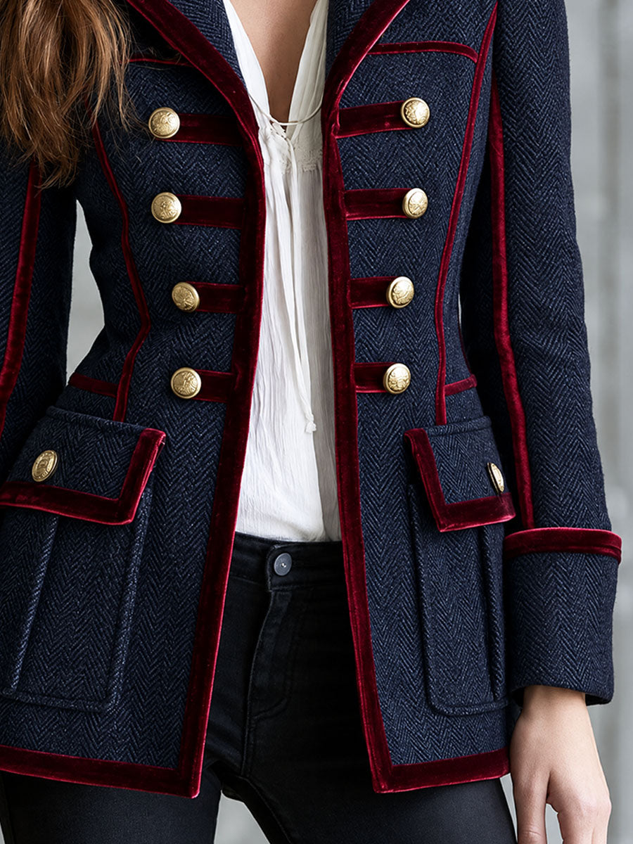 Valériane | Blazer Militaire Chevrons à Finitions Velours