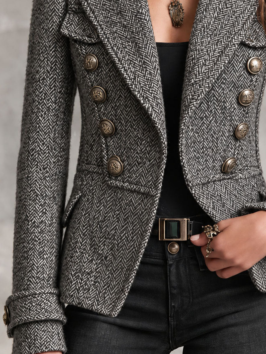 Firmine | Veste Militaire Courte en Chevrons à Boutons Bronze