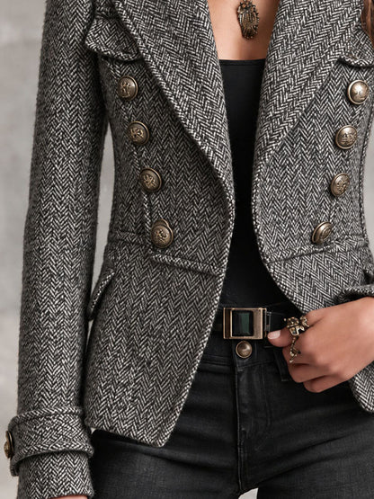Firmine | Veste Militaire Courte en Chevrons à Boutons Bronze