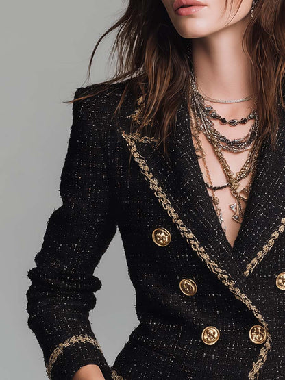 Maïwenn | Blazer Croisé en Tweed à Finitions Dorées