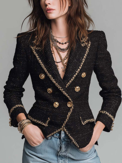 Maïwenn | Blazer Croisé en Tweed à Finitions Dorées