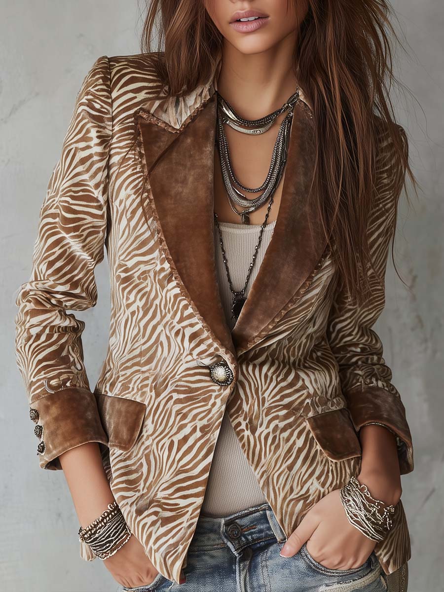 Octavie | Blazer Effet Daim Zébré à Col Velours