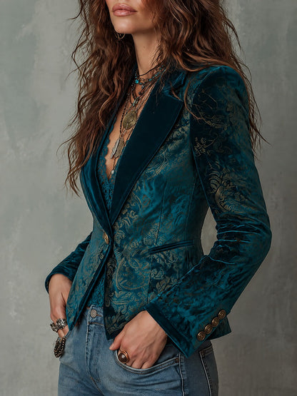 Soline | Blazer Bleu Canard et Or à Col Châle
