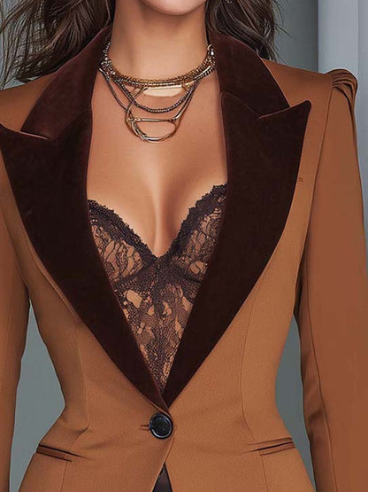 Quitterie | Blazer Ajusté à Revers Velours et Poignets Dentelle