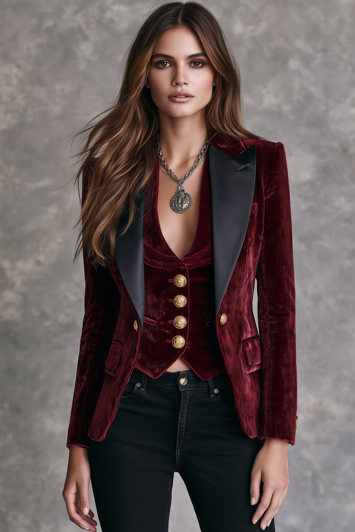 Amaryllis | Ensemble Blazer et Gilet en Velours Bordeaux