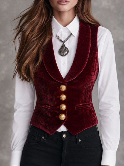 Amaryllis | Ensemble Blazer et Gilet en Velours Bordeaux