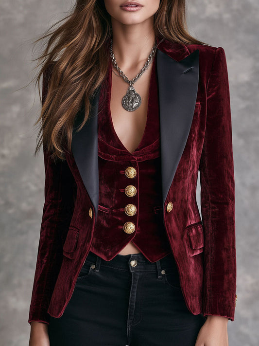 Amaryllis | Ensemble Blazer et Gilet en Velours Bordeaux