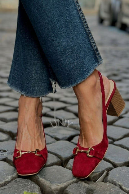 Talons bloc slingback en suédine Olive