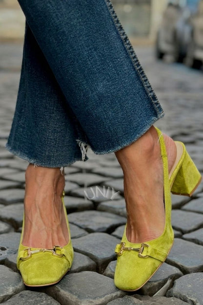 Talons bloc slingback en suédine Olive