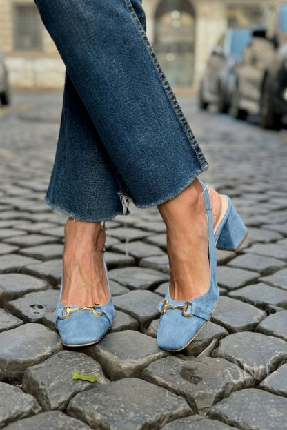 Talons bloc slingback en suédine Olive