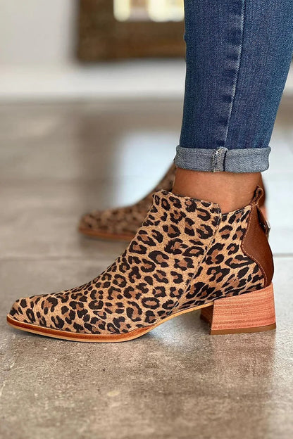 Cassandre | Bottines Kaki Pointues Léopard à Talon Mi-Haut