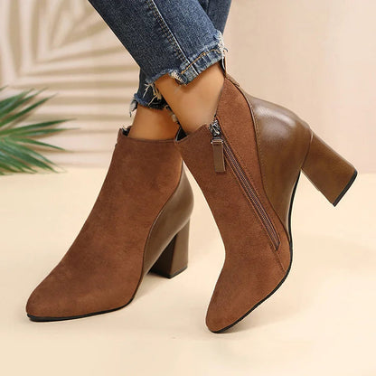 Bottines pointues chunky patchwork avec zip