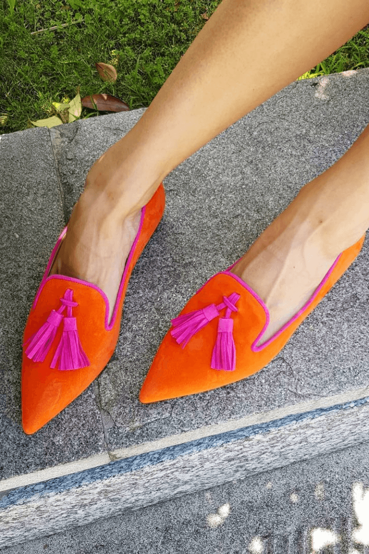 Mules à Bout Pointu avec Pompons en Similicuir, Sans Lacets.