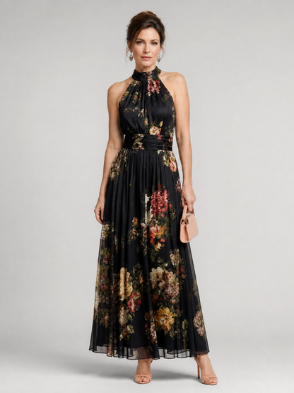 Sior | Robe Midi Fleurie à Col Licou